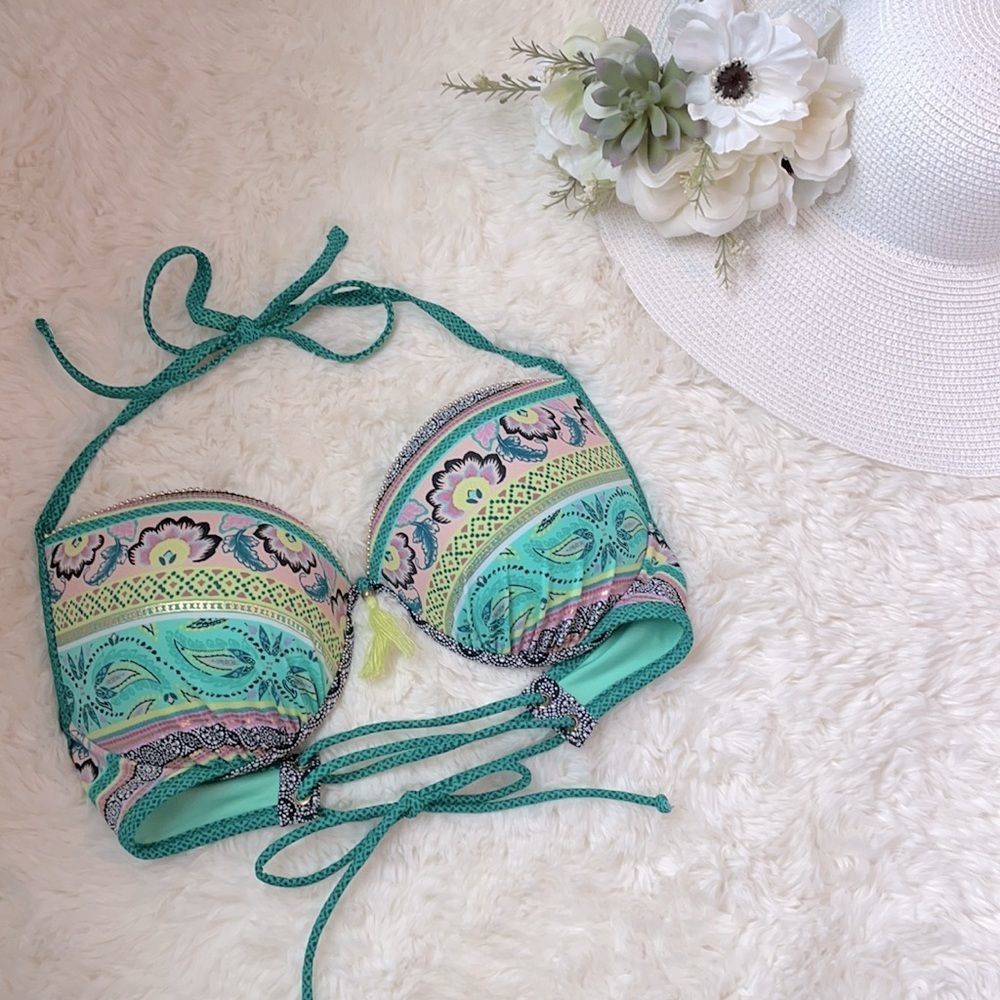 Shade & Shore Paisley Beaded Tassel Bikini Top 36D